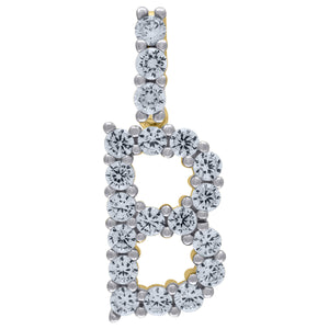 925 Sterling Silver Yellow-tone Unisex CZ Initial Alphabet B Charm Pendant