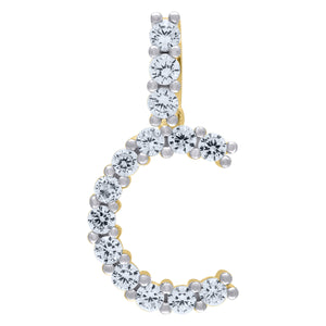 925 Sterling Silver Yellow-tone Unisex CZ Initial Alphabet C Charm Pendant