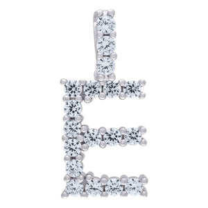 925 Sterling Silver Unisex CZ Initial Alphabet E Charm Pendant