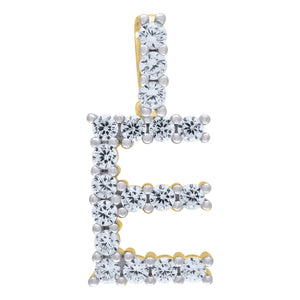 925 Sterling Silver Yellow-tone Unisex CZ Initial Alphabet E Charm Pendant