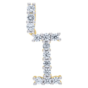 925 Sterling Silver Yellow-tone Unisex CZ Initial Alphabet I Charm Pendant