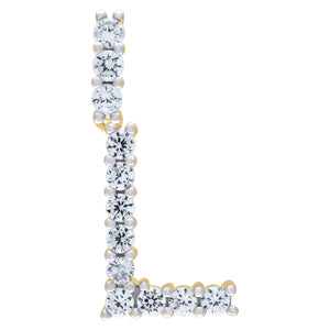 925 Sterling Silver Yellow-tone Unisex CZ Initial Alphabet L Charm Pendant