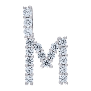 925 Sterling Silver Unisex CZ Initial Alphabet M Charm Pendant