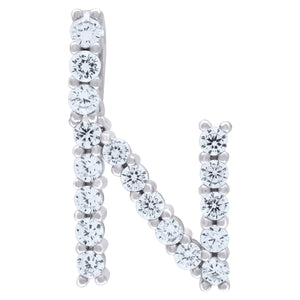 925 Sterling Silver Unisex CZ Initial Alphabet N Charm Pendant