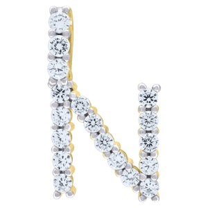 925 Sterling Silver Yellow-tone Unisex CZ Initial Alphabet N Charm Pendant