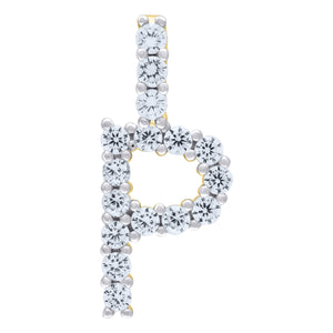 925 Sterling Silver Yellow-tone Unisex CZ Initial Alphabet P Charm Pendant