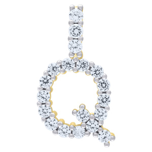 925 Sterling Silver Yellow-tone Unisex CZ Initial Alphabet Q Charm Pendant