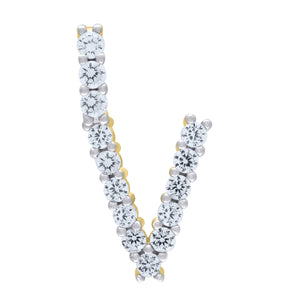 925 Sterling Silver Yellow-tone Unisex CZ Initial Alphabet V Charm Pendant