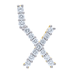 925 Sterling Silver Yellow-tone Unisex CZ Initial Alphabet X Charm Pendant
