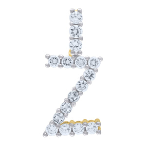 925 Sterling Silver Yellow-tone Unisex CZ Initial Alphabet Z Charm Pendant