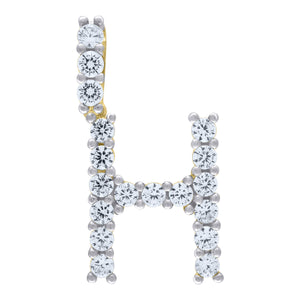 925 Sterling Silver Yellow-tone Unisex CZ Initial Alphabet H Charm Pendant