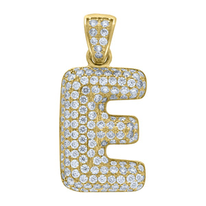 10kt Yellow Gold Unisex Cubic-zirconia Bubble Initial Letter E Charm Pendant