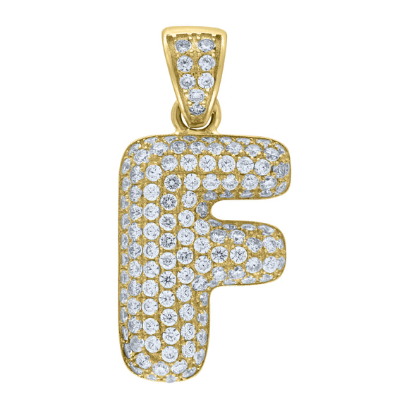 10kt Yellow Gold Unisex Cubic-zirconia Bubble Initial Letter F Charm Pendant