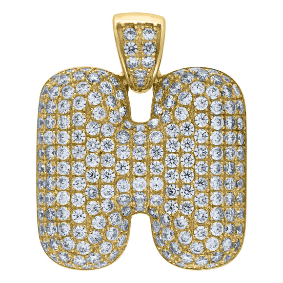 10kt Yellow Gold Unisex Cubic-zirconia Bubble Initial Letter H Charm Pendant