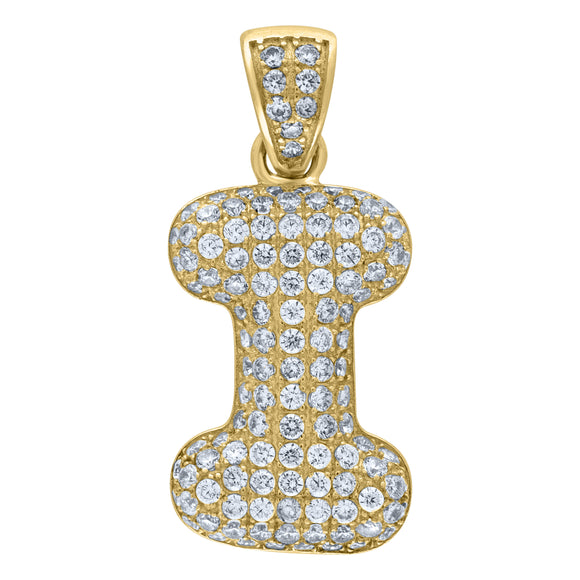 10kt Yellow Gold Unisex Cubic-zirconia Bubble Initial Letter I Charm Pendant