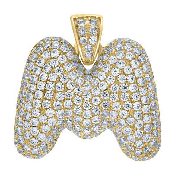 10kt Yellow Gold Unisex Cubic-zirconia Bubble Initial Letter M Charm Pendant