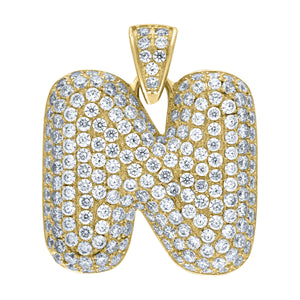 10kt Yellow Gold Unisex Cubic-zirconia Bubble Initial Letter N Charm Pendant