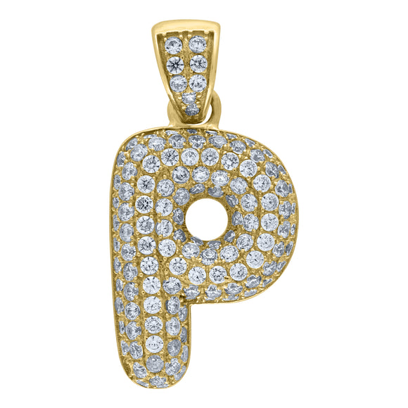 10kt Yellow Gold Unisex Cubic-zirconia Bubble Initial Letter P Charm Pendant