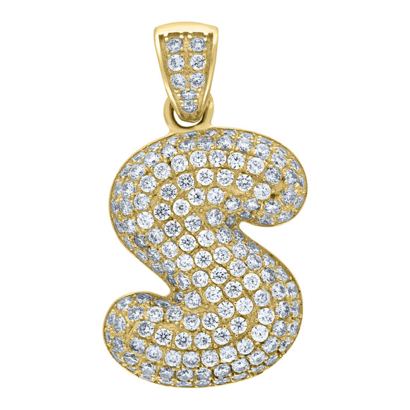 10kt Yellow Gold Unisex Cubic-zirconia Bubble Initial Letter S Charm Pendant
