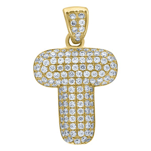 10kt Yellow Gold Unisex Cubic-zirconia Bubble Initial Letter T Charm Pendant