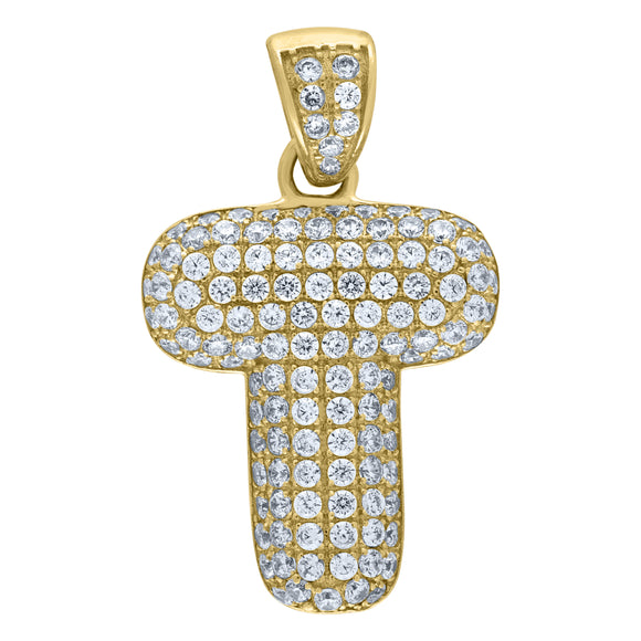 10kt Yellow Gold Unisex Cubic-zirconia Bubble Initial Letter T Charm Pendant