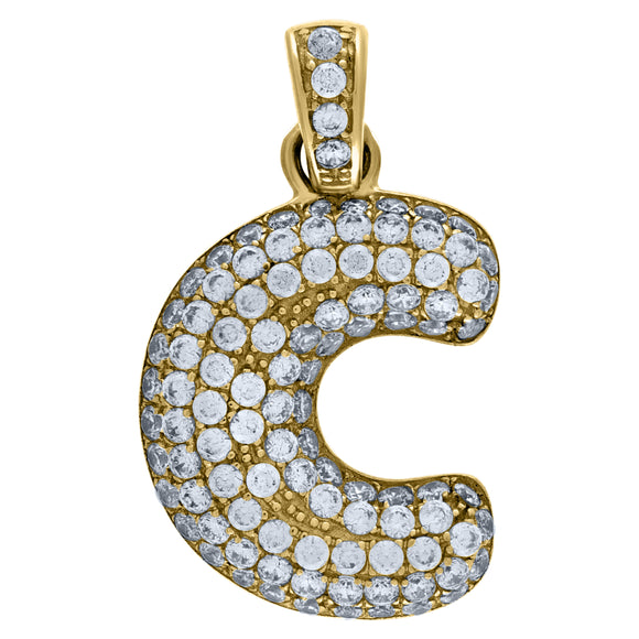 10kt Yellow Gold Unisex Cubic zirconia Bubble Initial Letter C Charm Pendant