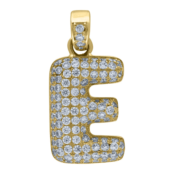 10kt Yellow Gold Unisex Cubic zirconia Bubble Initial Letter E Charm Pendant
