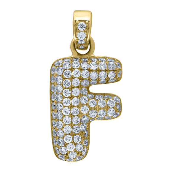 10kt Yellow Gold Unisex Cubic zirconia Bubble Initial Letter F Charm Pendant