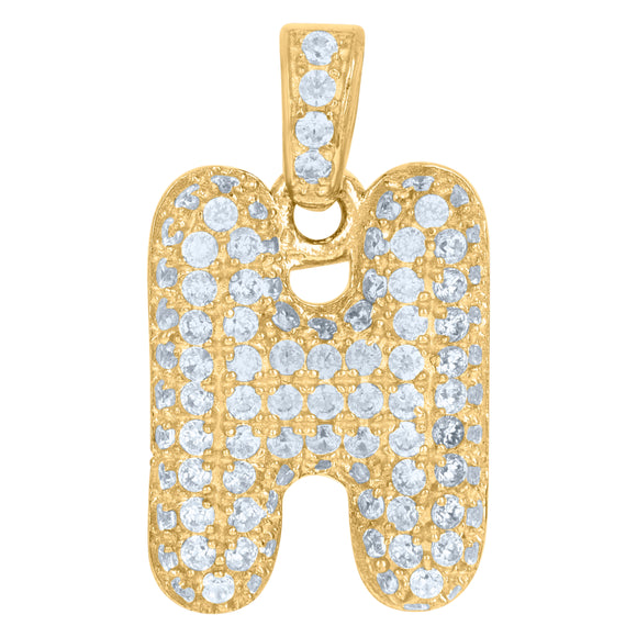 10kt Yellow Gold Unisex Cubic zirconia Bubble Initial Letter H Charm Pendant