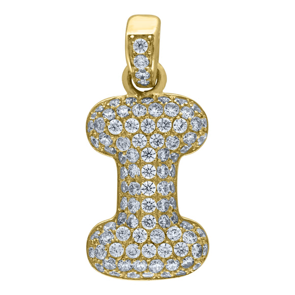 10kt Yellow Gold Unisex Cubic zirconia Bubble Initial Letter I Charm Pendant