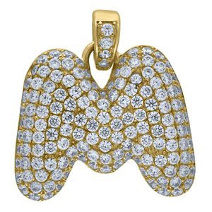 10kt Yellow Gold Unisex Cubic zirconia Bubble Initial Letter M Charm Pendant
