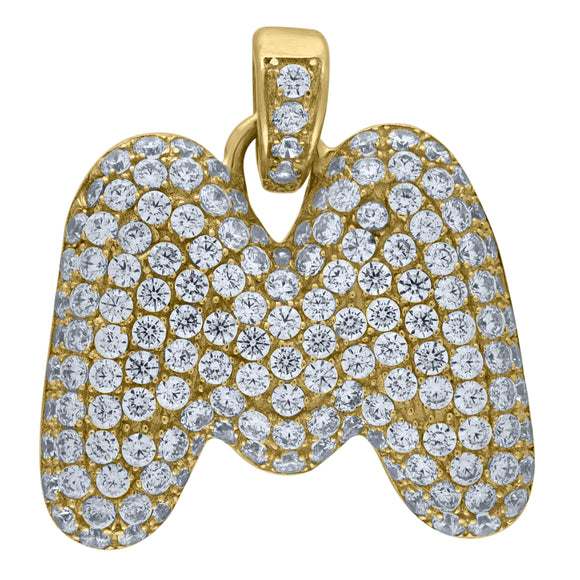 10kt Yellow Gold Unisex Cubic zirconia Bubble Initial Letter M Charm Pendant