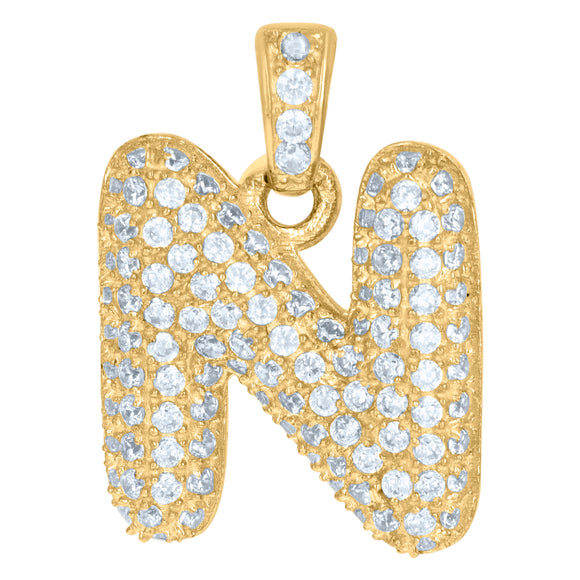 10kt Yellow Gold Unisex Cubic zirconia Bubble Initial Letter N Charm Pendant