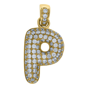 10kt Yellow Gold Unisex Cubic zirconia Bubble Initial Letter P Charm Pendant