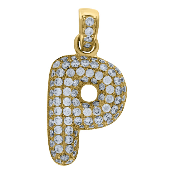 10kt Yellow Gold Unisex Cubic zirconia Bubble Initial Letter P Charm Pendant