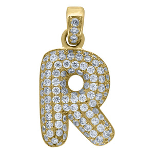 10kt Yellow Gold Unisex Cubic zirconia Bubble Initial Letter R Charm Pendant