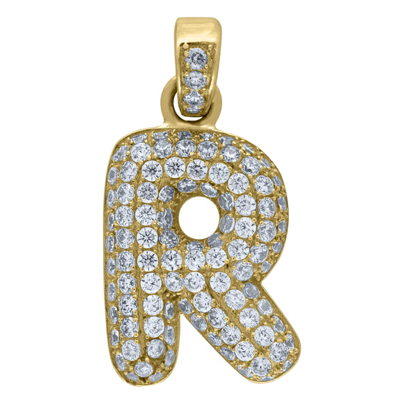 10kt Yellow Gold Unisex Cubic zirconia Bubble Initial Letter R Charm Pendant