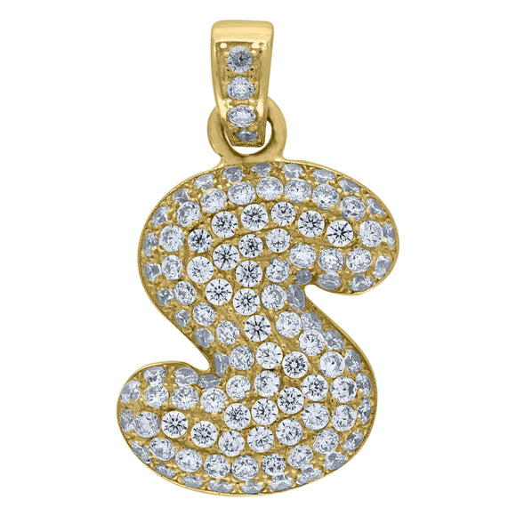 10kt Yellow Gold Unisex Cubic zirconia Bubble Initial Letter S Charm Pendant