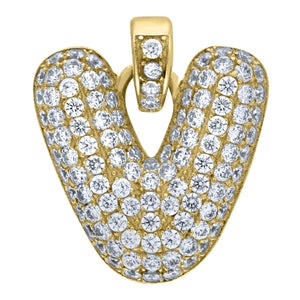 10kt Yellow Gold Unisex Cubic zirconia Bubble Initial Letter V Charm Pendant