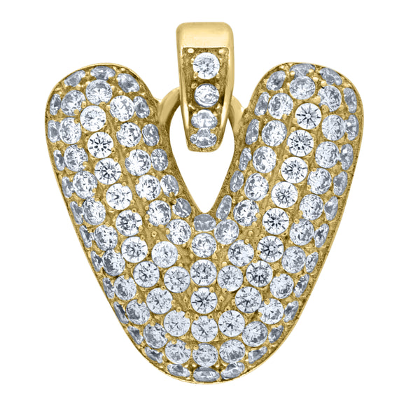 10kt Yellow Gold Unisex Cubic zirconia Bubble Initial Letter V Charm Pendant