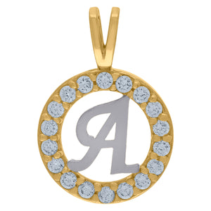 10kt Two-tone Gold Unisex Cubic Zirconia Initial A Round Charm Pendant