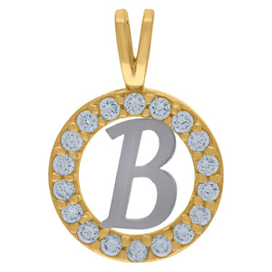 10kt Two-tone Gold Unisex Cubic Zirconia Initial B Round Charm Pendant