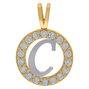 10kt Two-tone Gold Unisex Cubic Zirconia Initial C Round Charm Pendant