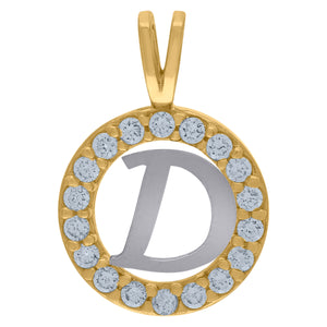 10kt Two-tone Gold Unisex Cubic Zirconia Initial D Round Charm Pendant