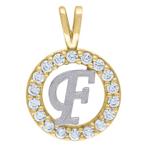 10kt Two-tone Gold Unisex Cubic Zirconia Initial F Round Charm Pendant
