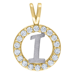 10kt Two-tone Gold Unisex Cubic Zirconia Initial I Round Charm Pendant