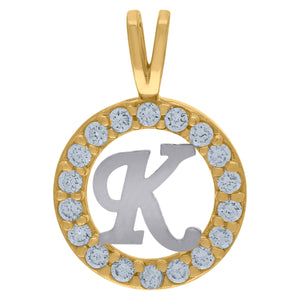 10kt Two-tone Gold Unisex Cubic Zirconia Initial K Round Charm Pendant
