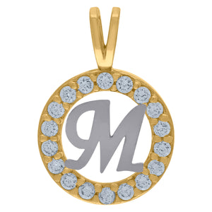 10kt Two-tone Gold Unisex Cubic Zirconia Initial M Round Charm Pendant