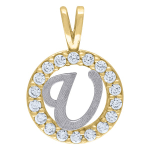 10kt Two-tone Gold Unisex Cubic Zirconia Initial U Round Charm Pendant