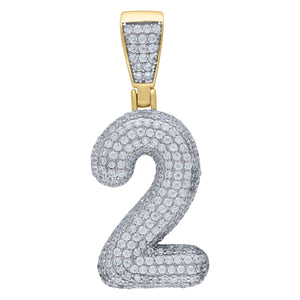 925 Sterling Silver Yellow-tone Unisex CZ Initial Number 2 Charm Pendant
